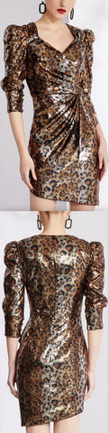 Asymmetrical Sequin-Embellished Leopard Mini Dress