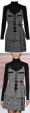 3 Pc Turtleneck Sweater with Button Embellished Tweed Top and Skirt Set