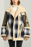 Tartan Shearling Paneled Padded Coat