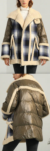Tartan Shearling Paneled Padded Coat