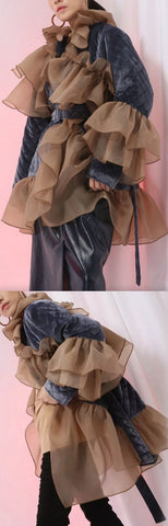 Ruffled Velour Padded Coat