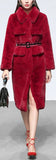 Belted Faux-Fur Coat, Raspberry Red