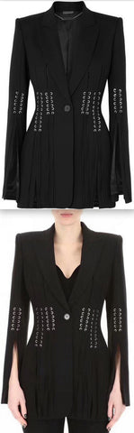 Eyelet Embellished Lace-up Grain de Poudre Blazer