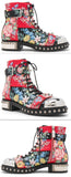 Floral Leather Studded Combat Boots