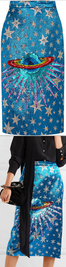 Sequin-Embellished Metallic Jacquard Midi Skirt
