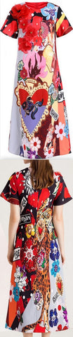 Embellished Short-Sleeve Printed Dress