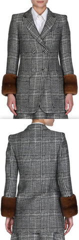 Mink-Cuff Prince of Wales Check Jacket