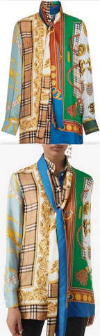Archive Scarf Print Silk Tie-Neck Shirt