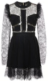 Black Lace Patchwork Beaded Mini Dress