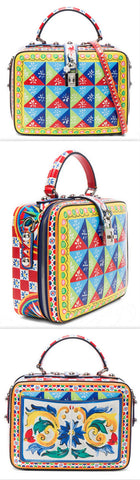 Printed Textured-Leather Shoulder Bag