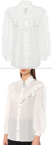 Embellished Silk Shirt, White