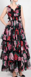 Ruffled Rose-Printed Tiered Dress