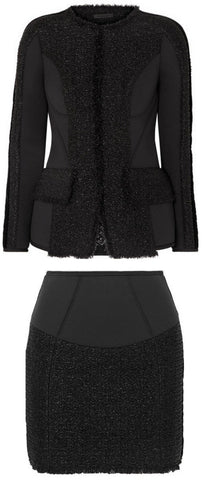 Tweed Paneled Scuba Jacket and Mini Skirt Set