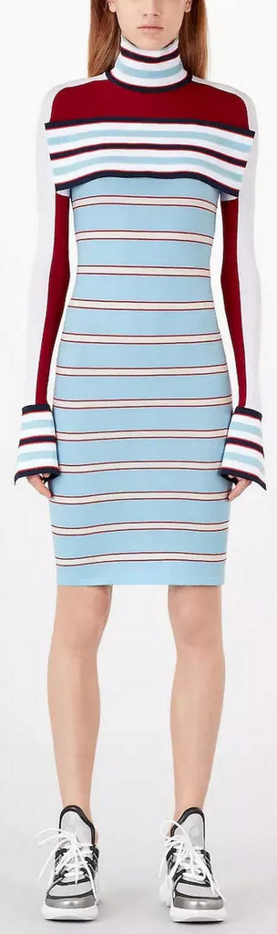 Striped Turtleneck Knit Dress with Band