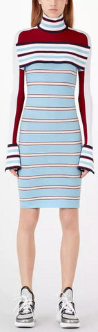 Striped Turtleneck Knit Dress with Band