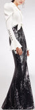 Puff-Sleeve Sequin-Embellished Gown