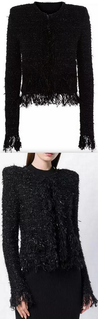 Black Fringed Tweed Jacket