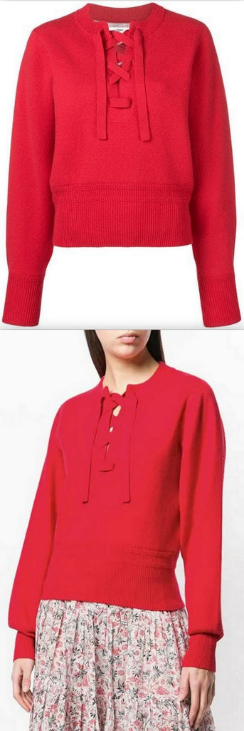 Lace-Up Long Sleeve Sweater, Red