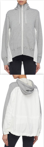 Color-Block Contrast-Back Zip Hoodie, Grey/White