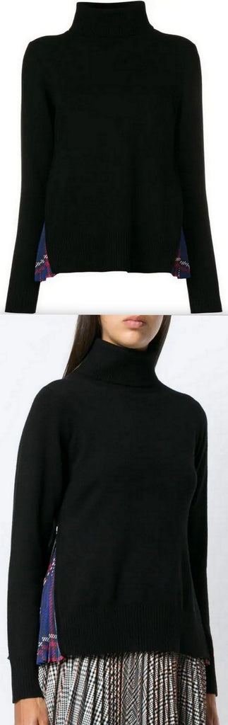 Pleated Turtleneck Sweater, Black