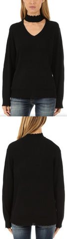 Choker V Neck Sweater, Black