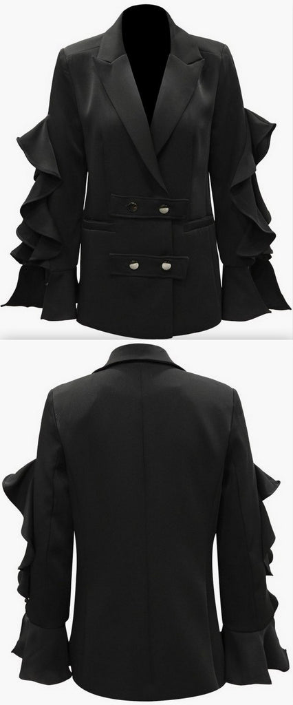 Black Ruffle-Sleeve Blazer/Jacket