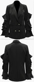 Black Ruffle-Sleeve Blazer/Jacket
