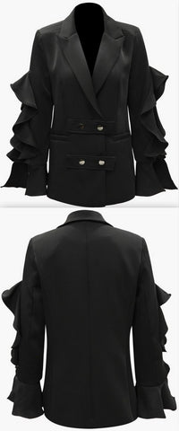 Black Ruffle-Sleeve Blazer/Jacket