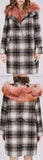 Fur-Trim Plaid Wool Coat, Pink Fur