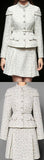 Belted Button-Embellished Jacket and Skirt Set, White