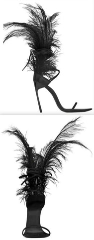 Iris 105 Feather Sandals, Black Feathers and Black Leather