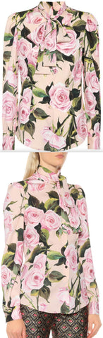 Rose Print Silk Chiffon Blouse