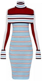 Striped Turtleneck Knit Dress with Band