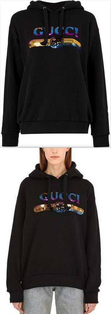 Sequin Logo Hoodie, Black