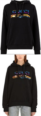 Sequin Logo Hoodie, Black