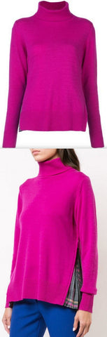 Pleated Turtleneck Sweater, Fuchsia