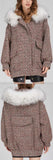 Fur-Hooded Multi Colored Short Wool Coat