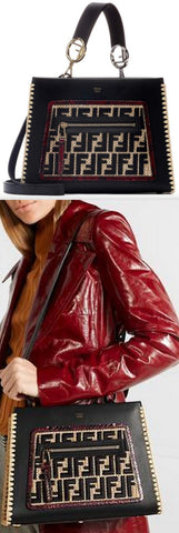 Runaway Small Python and Embroidered Raffia-Trimmed Leather Tote