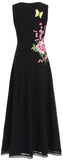 Long Black Floral-Embroidered Dress