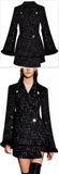 Black Button-Embellished Tweed Jacket and Asymmetrical Short Set with Fur Trim