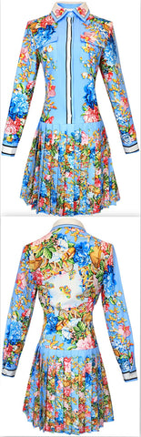 Floral Brocade Shirt and Pleated Skirt Set