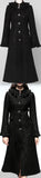 Black Single-Breasted Ruffle Trim Wool Coat