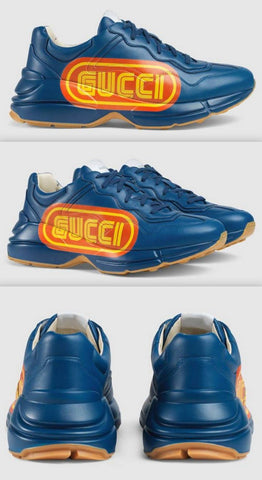 Rhyton Print Leather Sneakers, Blue