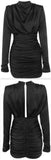 Draped Ruched Satin Mini Dress, Black