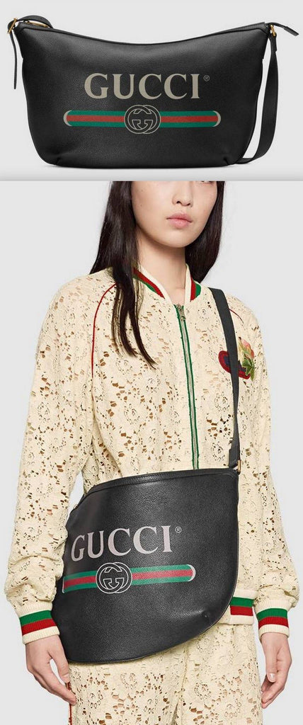 Print Half-Moon Hobo Bag, Black