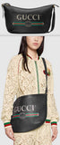 Print Half-Moon Hobo Bag, Black