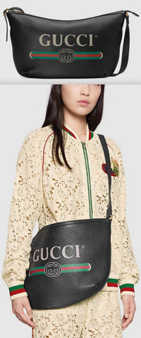 Print Half-Moon Hobo Bag, Black