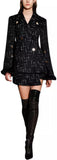 Black Button-Embellished Tweed Jacket and Asymmetrical Short Set with Fur Trim