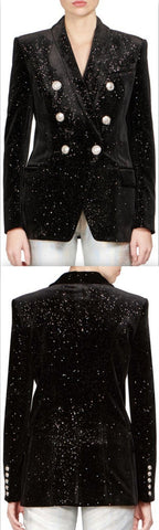 Double-Breasted Star-Glitter Velvet Blazer