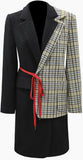 Half and Half Plaid and Solid Blazer-Coat